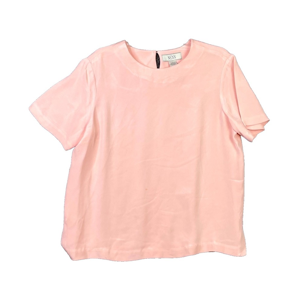 Nexx Blouse Top Womens Large Pink Silk Solid Short Sleeve Crewneck Career Office